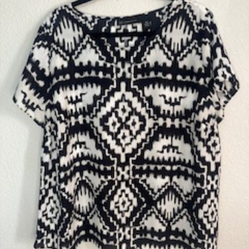INC‎ CONCEPTS Plus Black White Short Sleeve Blouse Shirt Top Women